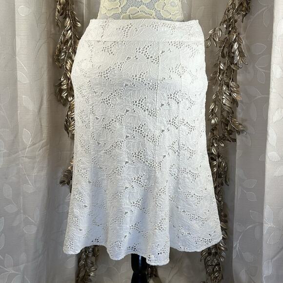 Coldwater Creek White Lace‎ Skirt L Cottagecore, Parisian, Coastal, 100% Cotton - Picture 6 of 12